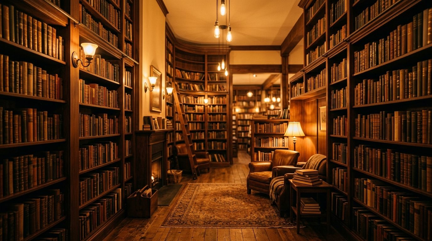 Vintage library bookshelf background